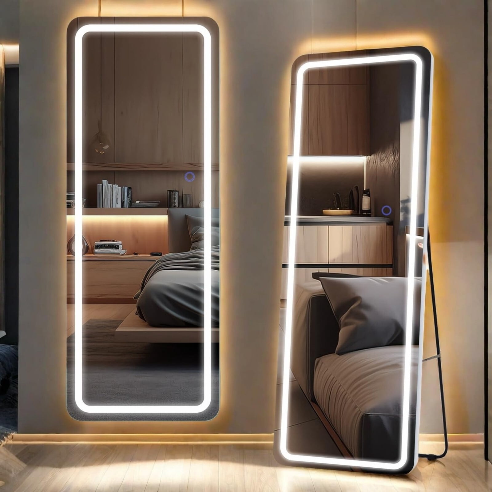 Anyrose 64"x21" Rectangular Full Length with LED Lights Mirror Wall Mounted Mirror， White