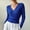 Blue, variant on Women Surplice V‑Neck Faux Wrap Front Sweater, Long Sleeve Ribbed Knit Cropped Top Dark Gray L