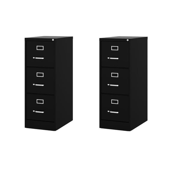 Home Square Set of 2 3 Drawer - Letter Width - Vertical File Cabinet - Black