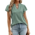 thumbnail image 2 of Women Short Ruffled Sleeves T Shirt V Neck Hollow Out Dots Loose Type Summer Casual Top Green XL, 2 of 6