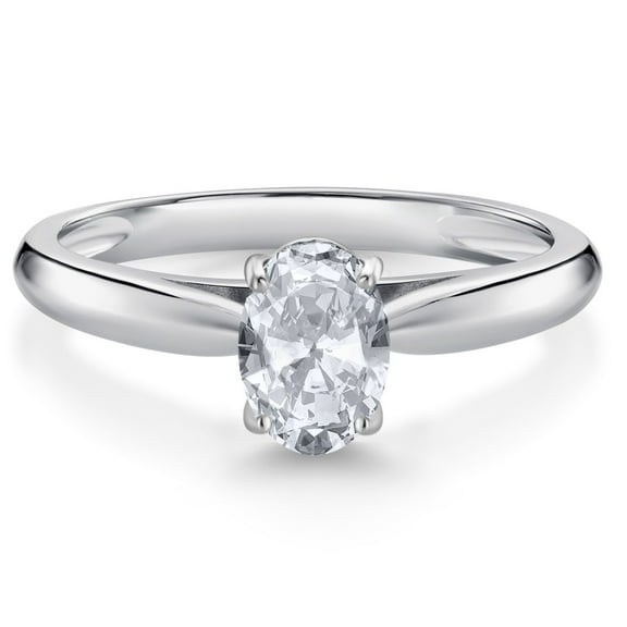 Gem Stone King 10K White Gold White Topaz Solitaire Engagement Ring for Women (1.00 Cttw, Oval 7X5MM, Gemstone November Birthstone, Size 9)
