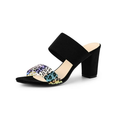 

Allegra K Women s Leopard Printed Chunky Heeled Slide Sandals