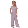 thumbnail image 5 of Ruyang Kids Girls 2 Piece Outfit Crew Neck Short Sleeve Top and Wide Leg Pants Summer Teens Solid Casual Sweatsuit Set, 5 of 9