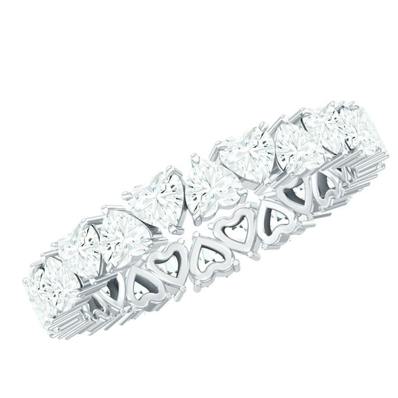 Rosec Jewels Full Eternity Ring with Heart Shape Moissanite for Women (2.75 CT, D-VS1 Grade), 925 Sterling Silver, US 4.00