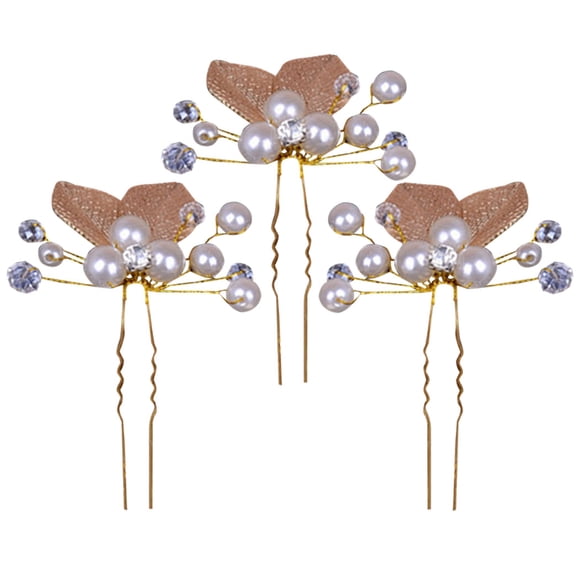 Cheveux de mariée Pin de la feuille 3 Pcs FAUx Perle Rétro Cheveux de Mariage mariée