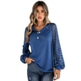 thumbnail image 3 of Seyurigaoka Women T-shirt See-through Long Sleeve Crew Neck Lace Patchwork Ladies Tops for Casual Daily, 3 of 9