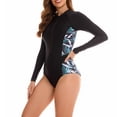thumbnail image 4 of ASFGIMUJ Women's Long Sleeve Rash Guard Swimsuit Printed Zipper Surfing Swimsuit Bathing Suit, 4 of 6