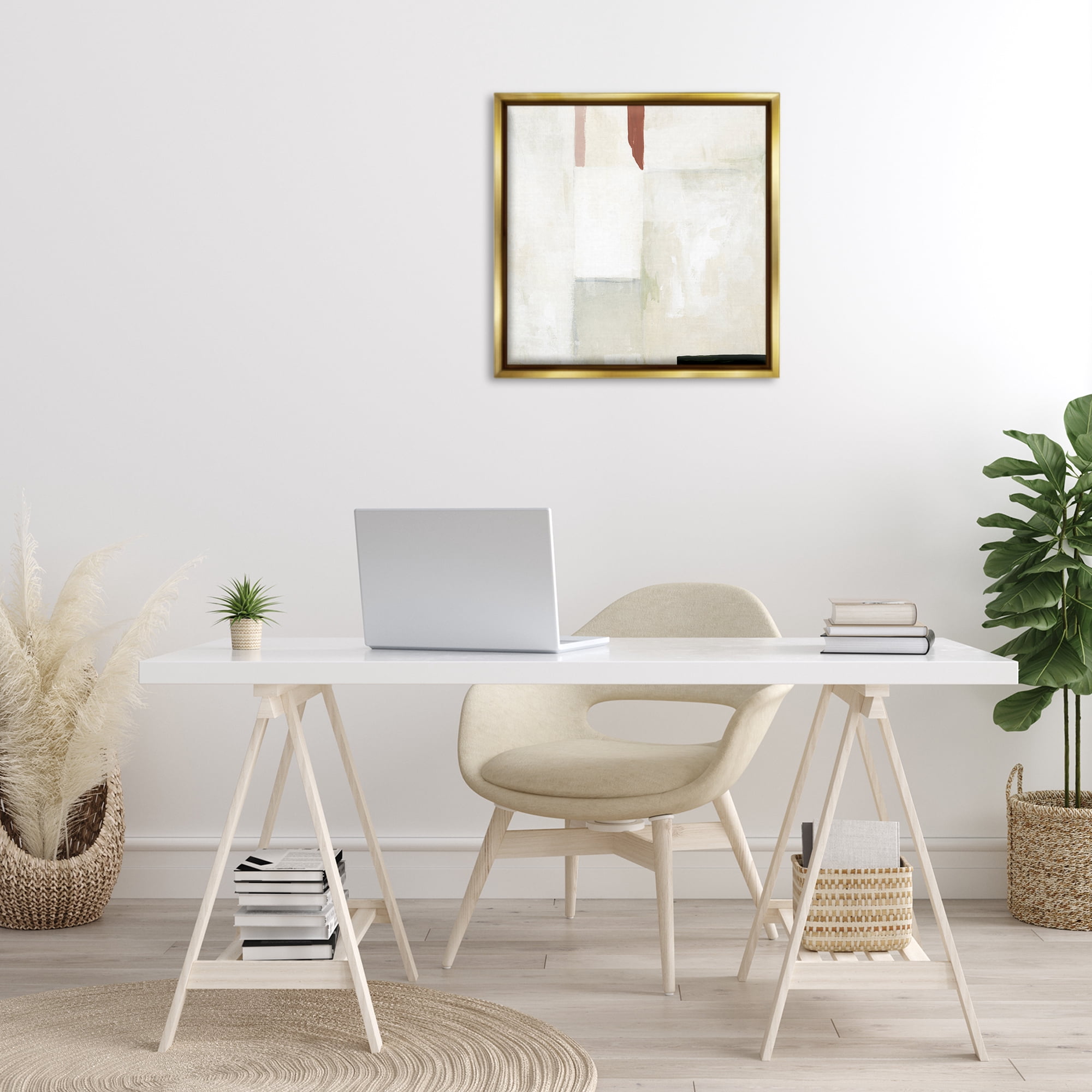 Stupell Industries Neutral Abstract Simplicity Abstract Painting Gold Floater Framed Canvas Art Print Wall Art, 25 x 25