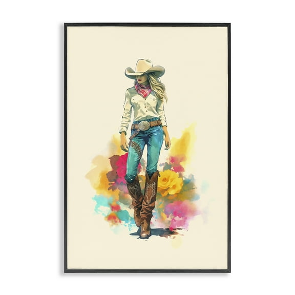 Stupell Industries Prairie Princess Cowgirl People Painting Black Framed Art Print Wall Art, 12 x 18