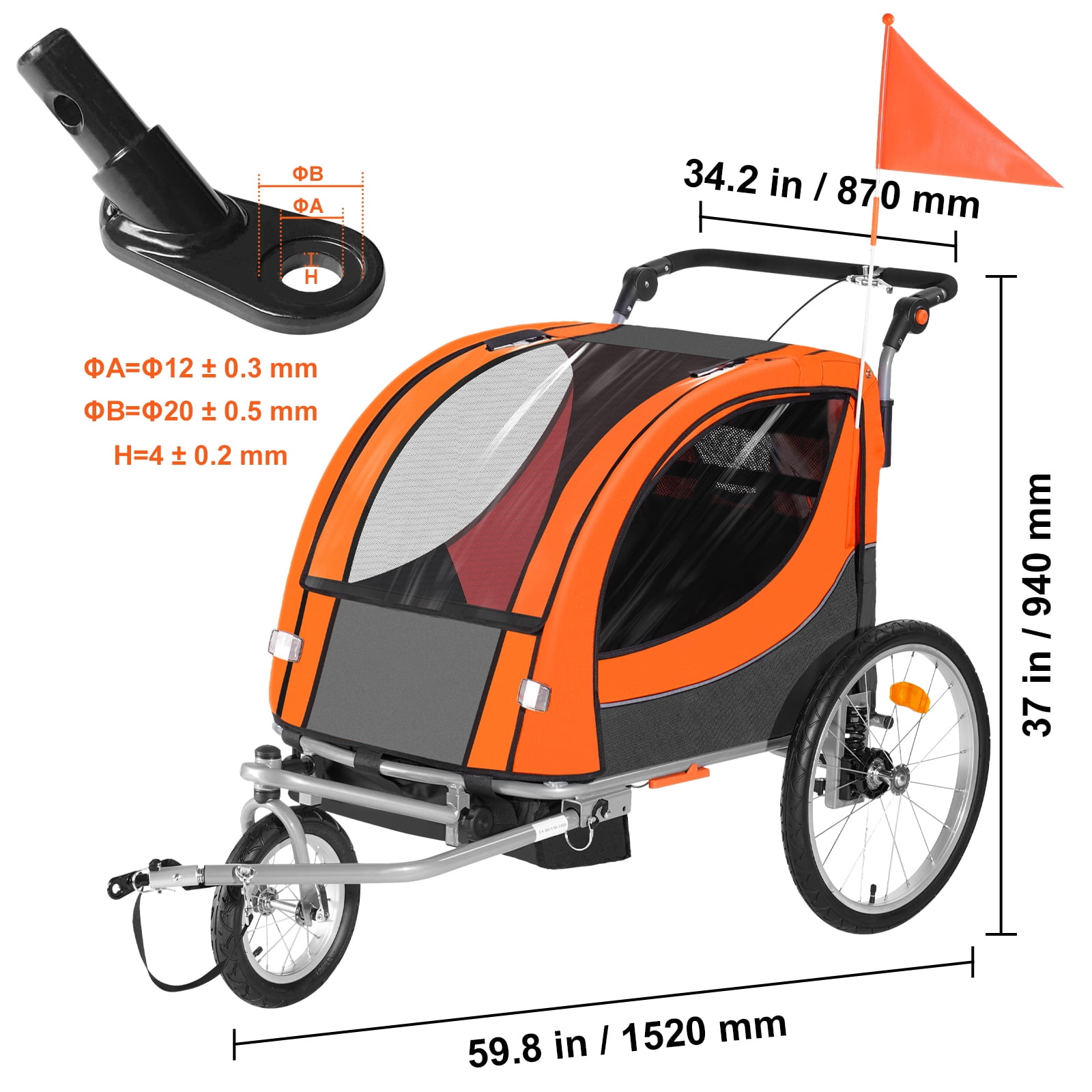 SKYSHALO 100 lbs Foldable 2 Seater Child Bike Trailer, Blue Gray