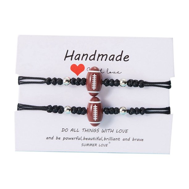 Deporte Tema Baloncesto Fútbol Rugby Pulsera Deportes Trenzado Ajustable Pareja Pulsera 2pcs pulsera con tarjeta