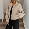 thumbnail image 2 of WTOBBY Women's Fashion Solid Color Baseball Jacket with Long Sleeve, High Neck, Drawstring Hem, and Pockets,Khaki S, 2 of 7