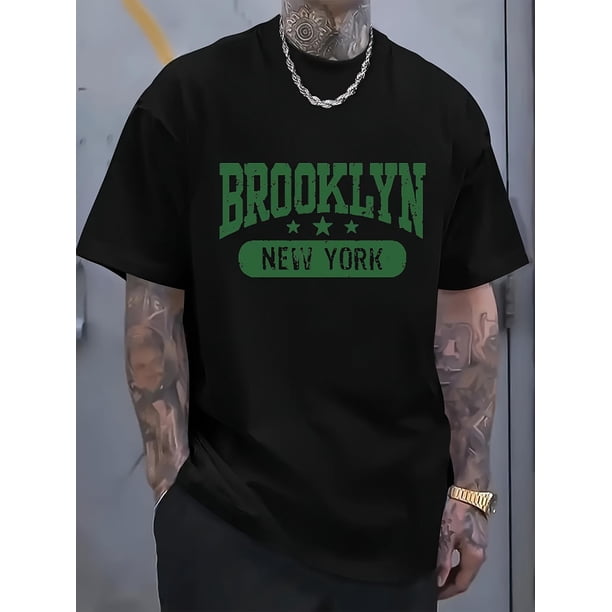 BROOKLYN NEW YORK Print T-shirt, Stylish And Breathable Street Fashion for Men, Simple Comfy Top, Casual Crew Neck Short Sleeve T-shirt for Summer Tee For Adult, Men, Women, Teen, Teenager,