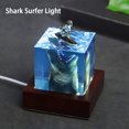 thumbnail image 2 of [5 Cm Shark Surfer [Incluye Portalámparas]] Exterior Ocean Shark Surfer Micro Paisaje Nocturna Adorno Hecho A Mano Cristal Resina Epoxi Artesanía Tendencia (A), 2 of 9