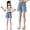 Light Blue, variant on HGIEYS Girls Lace Trim Denim Jeans Shorts Elastic Waist Pull On Summer Shorts with Pockets 120