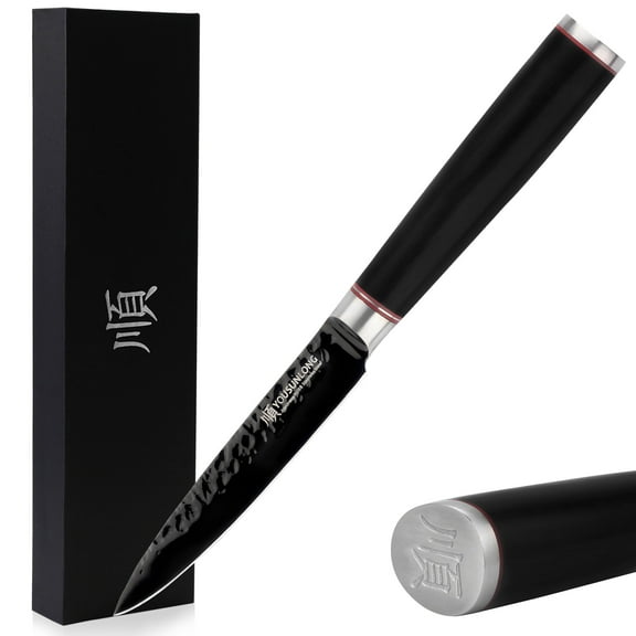 YOUSUNLONG Utility Knife 5 inch, Multi-Purpose Kitchen Paring Knife Hammered Japanese AUS8 Steel Blade with Leadwood Handle