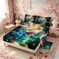 thumbnail image 2 of Manfei Fantasy Kitsune Queen Sheet Sets for Home, Forest Water Bed Set for Office, Green White Red 4-Piece, 1 Flat Sheet, 1 Fitted Sheet and 2 Pillowcases, 2 of 6