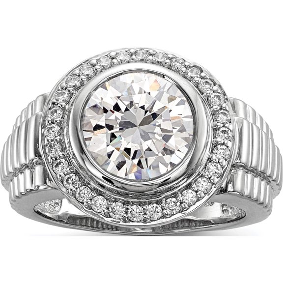 Sterling Silver Rhodium-Plated Mens Cz Ring (Size 10) Made In Thailand qr6778-10