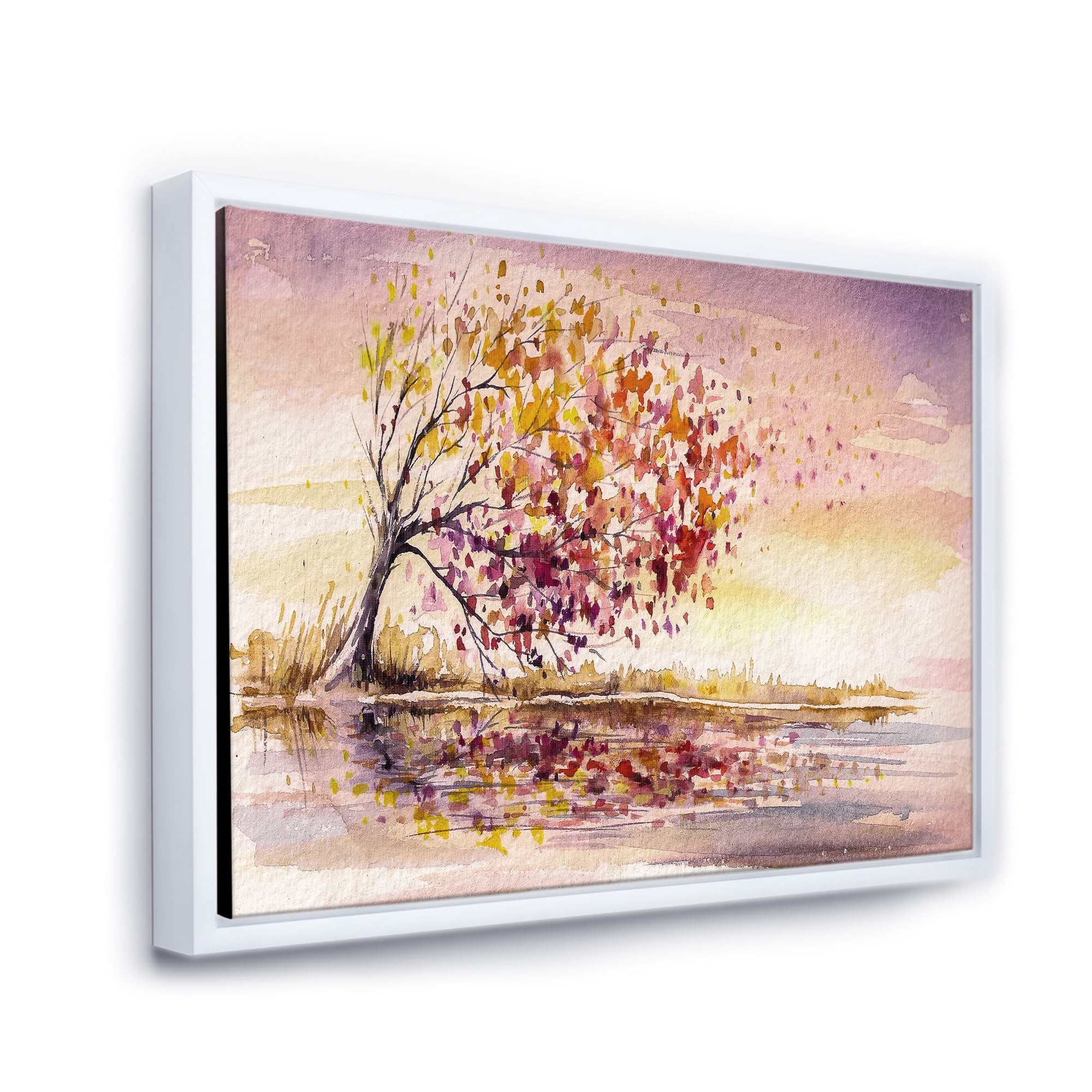 Designart 'Orange and Yellow Autumn Tree' Traditional Framed Canvas Wall Art Print