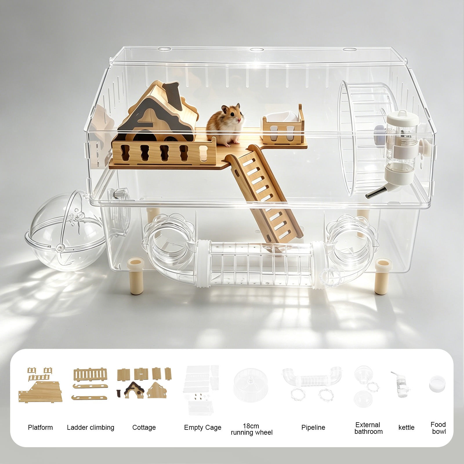 Modern Large Hamster Cage With 360° Fully Clear View, For 3 To 8 Hamsters