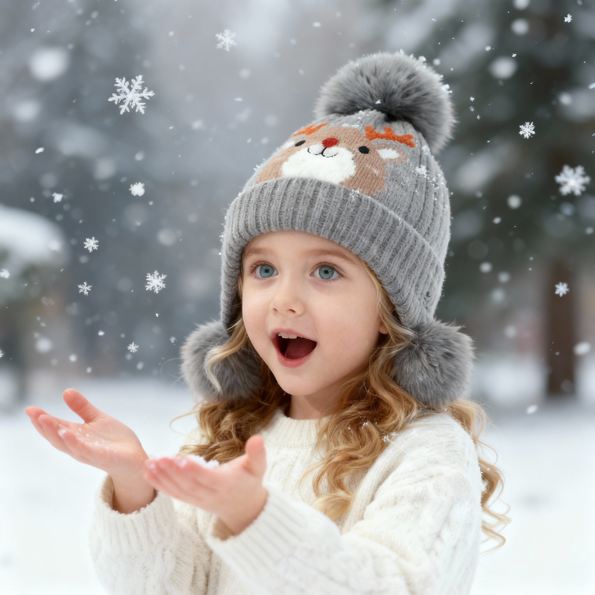 Baby Kids Winter Warm Hats, Infant Toddler Children Pom Pom Beanie Knit Cap Girls Boys