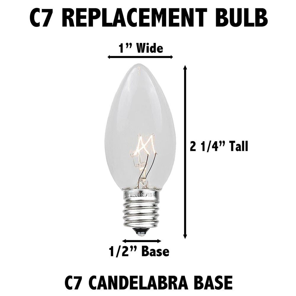 Novelty Lights 25 Pack C7 LED Filament Bulbs, Warm White Shatterproof Plastic Replacement Christmas Lights, E12 Base, Indoor/Outdoor Strings, Dimmable