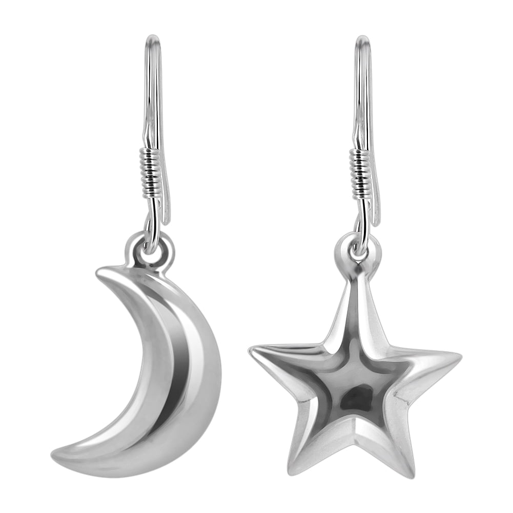 Gem Avenue 925 Sterling Silver Crescent Moon and Star Dangle Earrings With  French Wire Findings