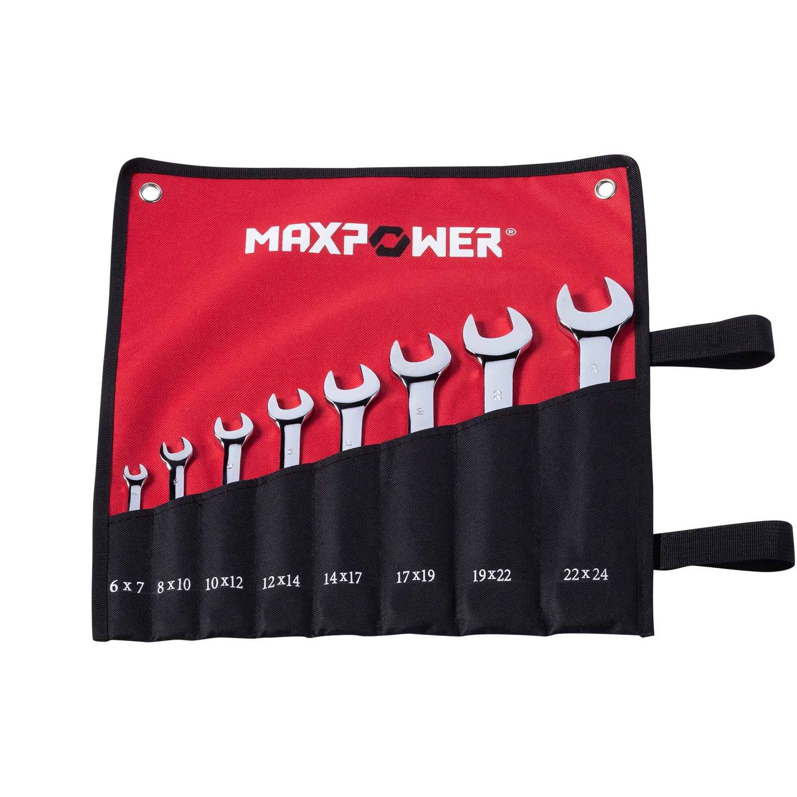 MAXPOWER Double Open-End Wrench Set (6mm - 24mm), Metric, CR-V, 8PCS