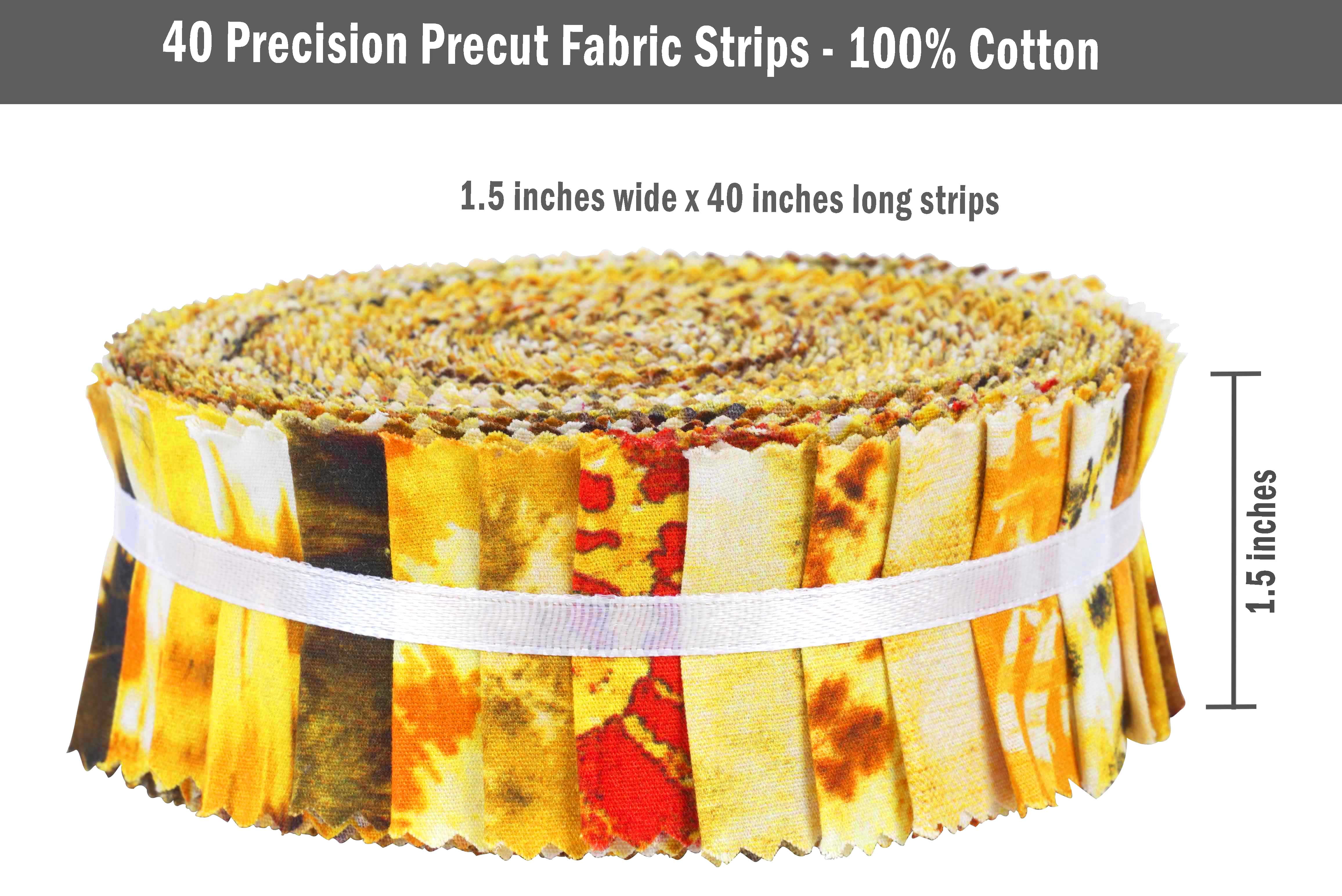 Soimoi 40Pcs Tie Dye Print Precut Fabrics Strips Roll Up 1.5x42inches Cotton Jelly Rolls For Quilting - Yellow