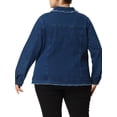 thumbnail image 3 of Agnes Orinda Women's Plus Size Washed Jean Jacket Button Down Chest Pocket Short Denim Jacket 2X Mid Blue, 3 of 5