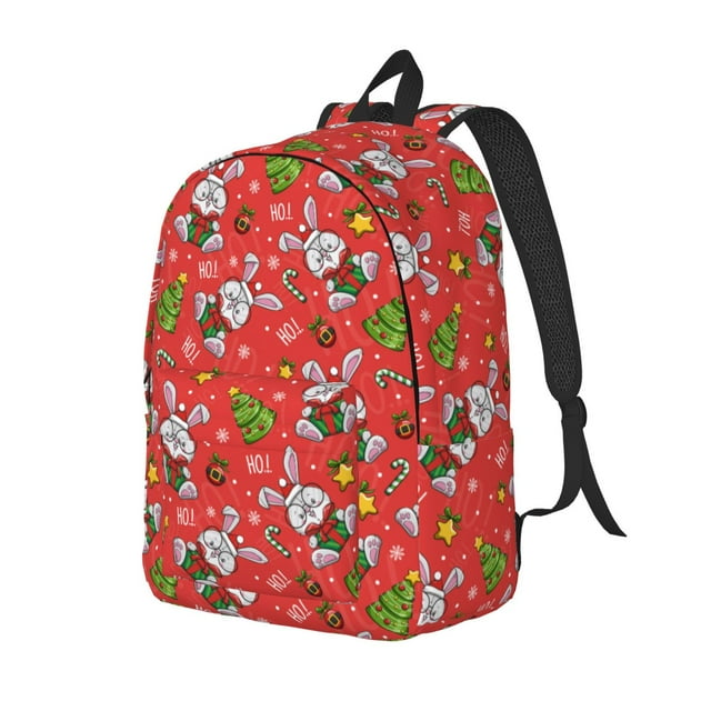 Vsdgher Cute Christmas Bunny Print Canvas Backpack Travel Rucksack Unisex Knapsack 15.7/17.7Inch Laptop Backpack for Work,College-Medium