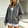 thumbnail image 5 of Womens Fuzzy Jacket Solid Color Long Sleeve Zip-Up Fleece Hooded Jacket with Drawstring and Pockets Fall/Winter Fuzzy Coats, 5 of 8