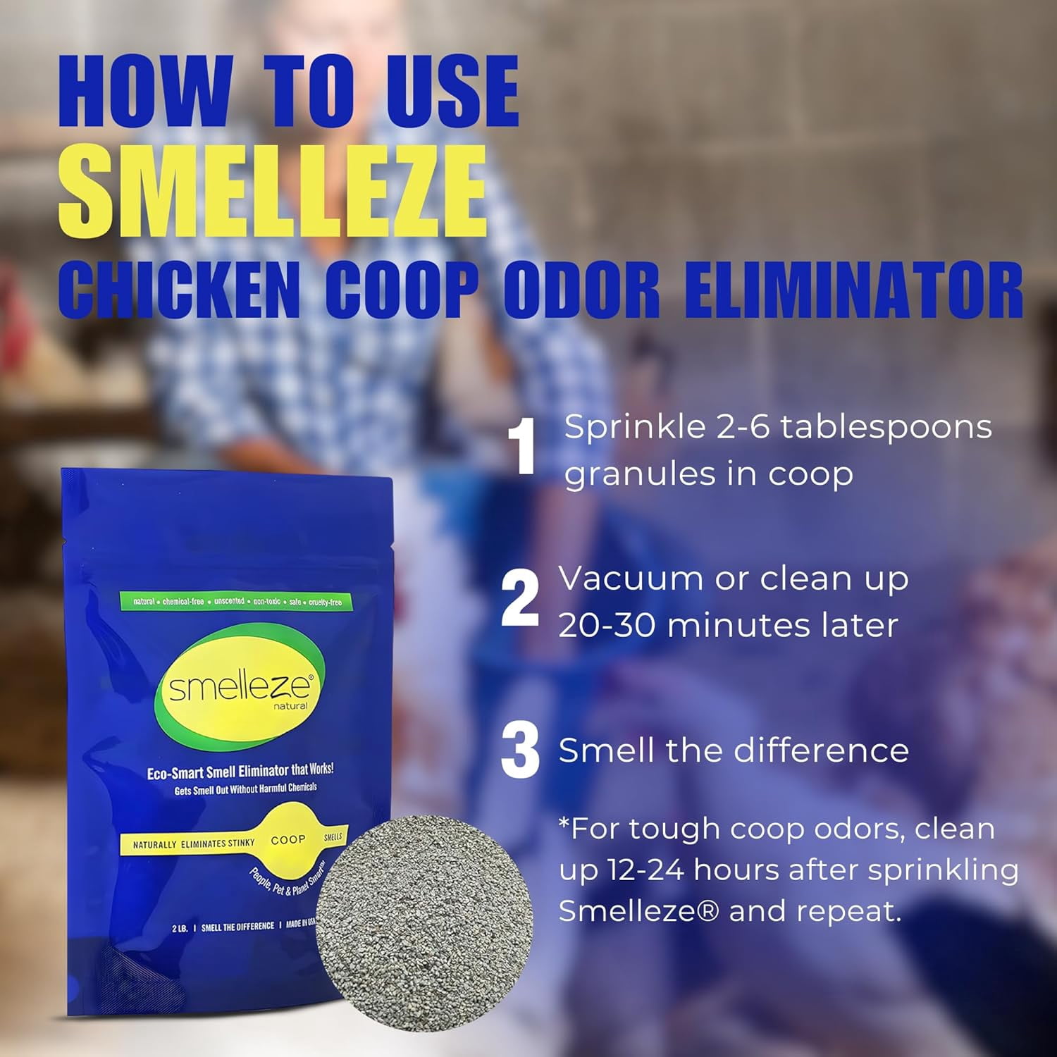 SMELLEZE Natural Chicken Coop Smell Deodorizing Granules: 2 lb. Stinky Coop Refresher That Works Safely