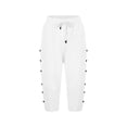thumbnail image 4 of Pantalones capri con cintura elástica y botones laterales para mujer - Pantalones informales holgados de color liso, 4 of 5