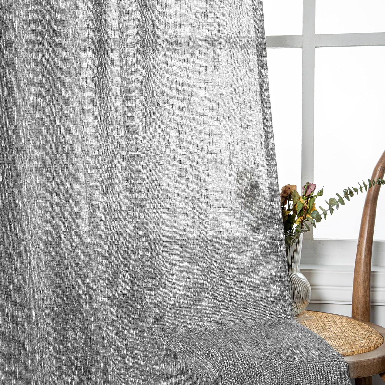 Wehilion Linen Curtains for Living Room, Natural Semi Sheer Curtains & Drapes 84 inches Length 2 Panels Set Farmhouse Country Boho Style Back Tab Draperies for Sliding Glass Door