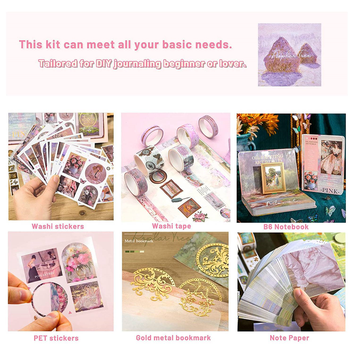 Kit de scrapbooking – Carnet de notes à grille A6 et fournitures de journal DIY