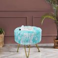 thumbnail image 4 of Home Soft Things Jacquard Faux Fur Round Ottoman - Blue turquoise - 18" x 18" x 18", 4 of 9