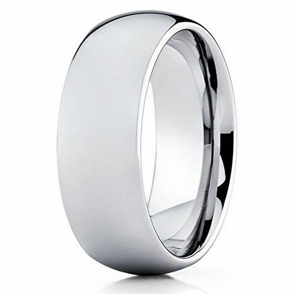 8mm Tungsten Wedding Band Silver Tungsten Ring Tungsten Carbide Dome Ring Men & Women Comfort Fit