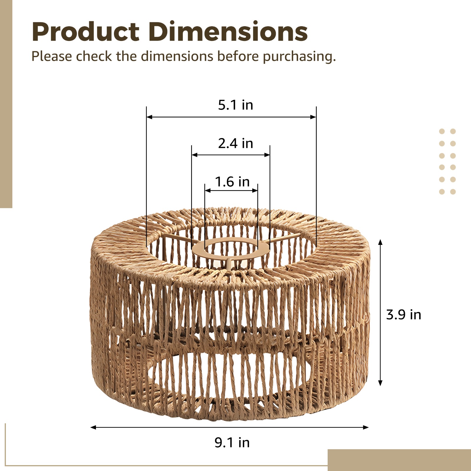 Rattan Lamp Shade, Bohemian Cylinder Lampshade, Rustic Paper Rope Light Cover, Floor Lamp Cover for Living Rooms, Cafes, Restaurants, Tea Rooms, Easy Installation