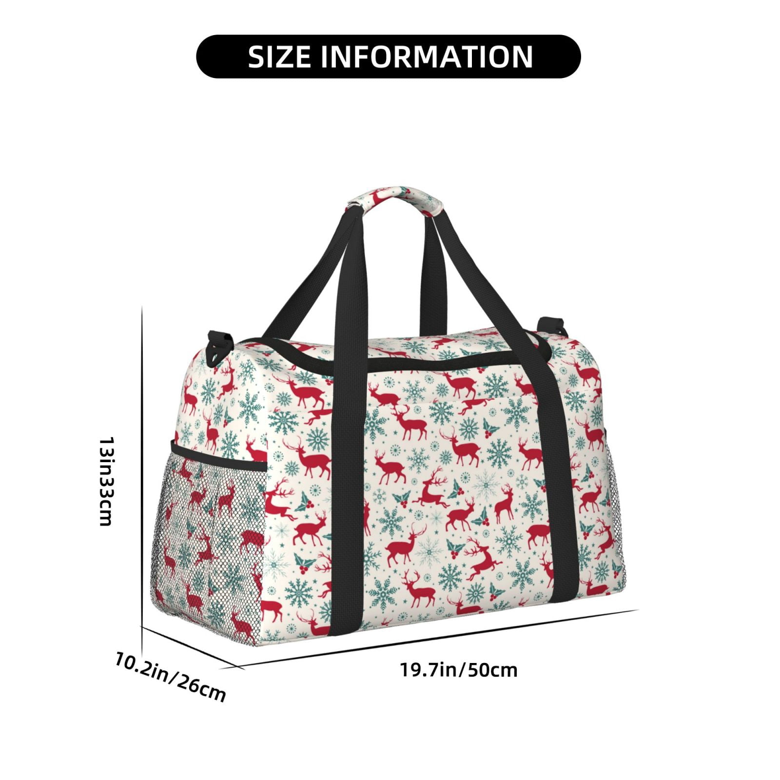 Fuzoiu Vintage Christmas Reindeer Print Travel Duffle Bag,Carry On Tote Bags,Duffel Bag,Sport Gym Bag, Hospital Bag for Labor and Delivery, Overnight Bag,Luggage Bag