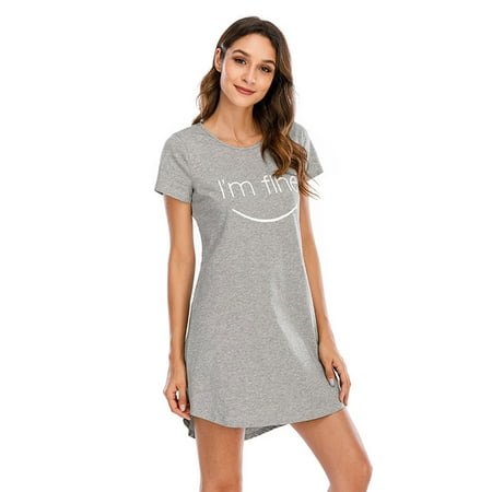 

Womens Sleepwear Pajamas Nightgowns Short Sleeve Sleepshirt Print Night Shirt