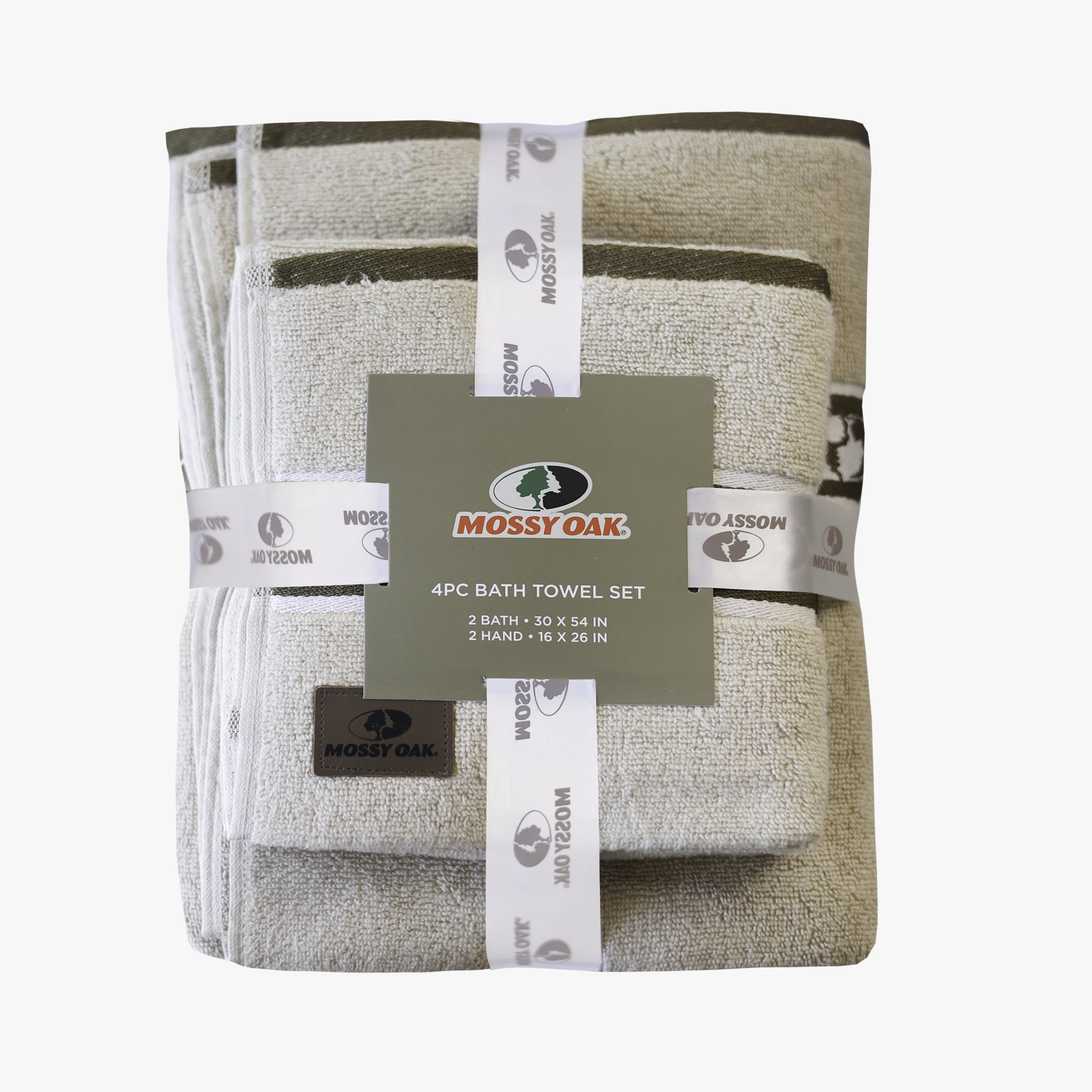 Mossy Oak 4-Piece Bath Set Jacquard Border, 2 Bath Towels (30x54") & 2 Hand Towels (16x26")