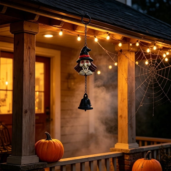 Aoznliie Halloween Wind Chimes, Resin Door Hanging Decor with Pumpkin Black Cat Bat Ghost, Spooky Porch Ornament for Fall Festive Display,9x4in