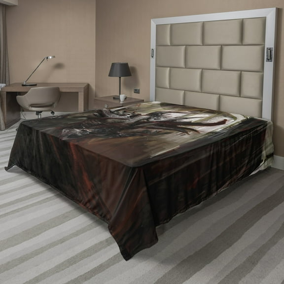 Ambesonne Fantasy Flat Sheet, Knight Fantasy Theme, California King, Red Grey