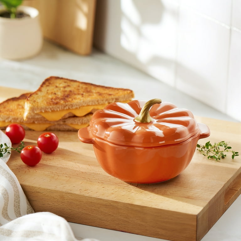 The Pioneer Woman Stoneware 2 Cup Pumpkin Cocotte with Lid, Orange