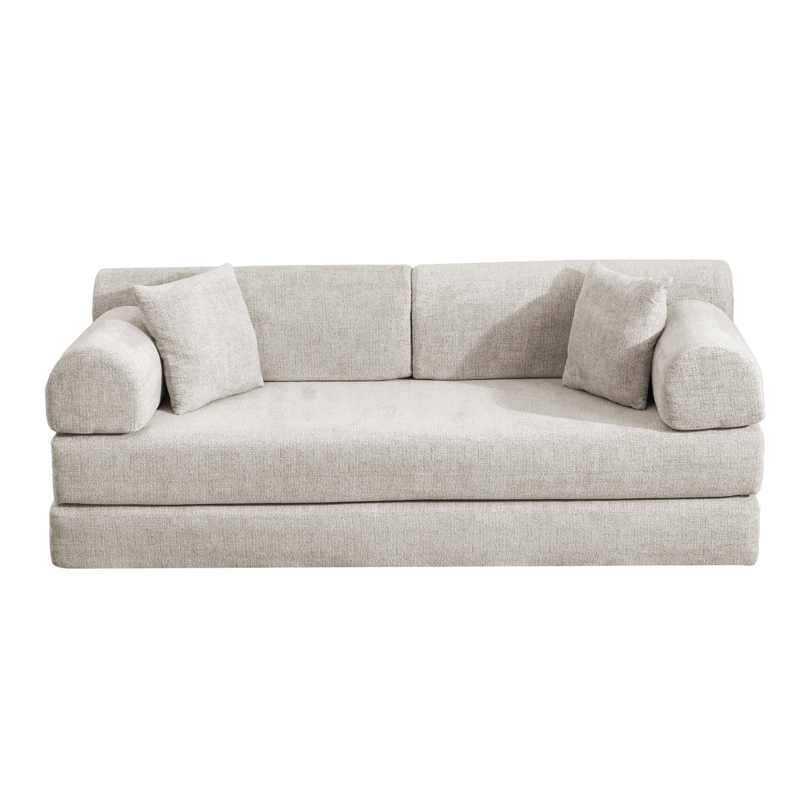 Leumius 79" Convertible Futon Sofa Bed, Boneless Couch for Living Room, Corduroy Folding Mattress Couch with Fixed-Shape Frame, Floor Sofa Lounge Couch with 2 Pillows, No Assembly,Light Camel