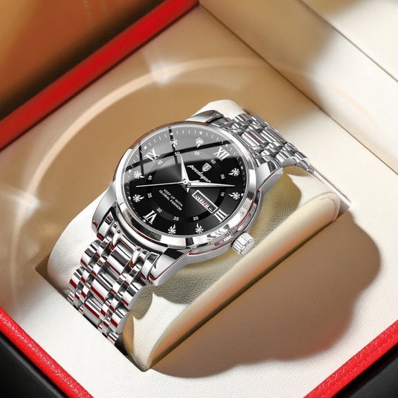 Explojoy Men's Luxury Quartz Watch – Diamond-Accented Bezel, Waterproof Stainless Steel, Luminous Dial & Date Display
