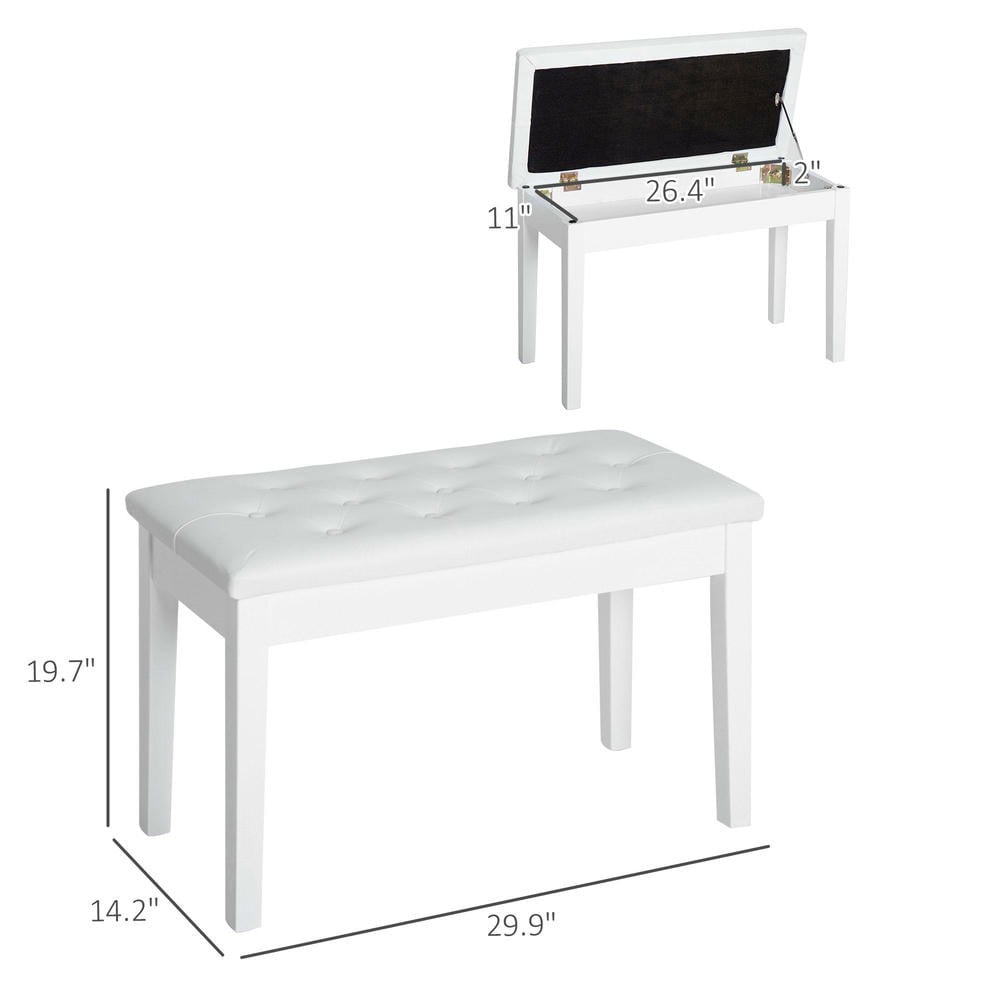 YYAo Piano Bench, Duet Piano Chair with Faux Leather Padded Cushion and Wooden Frame, Button Tufted Keyboard Bench, White