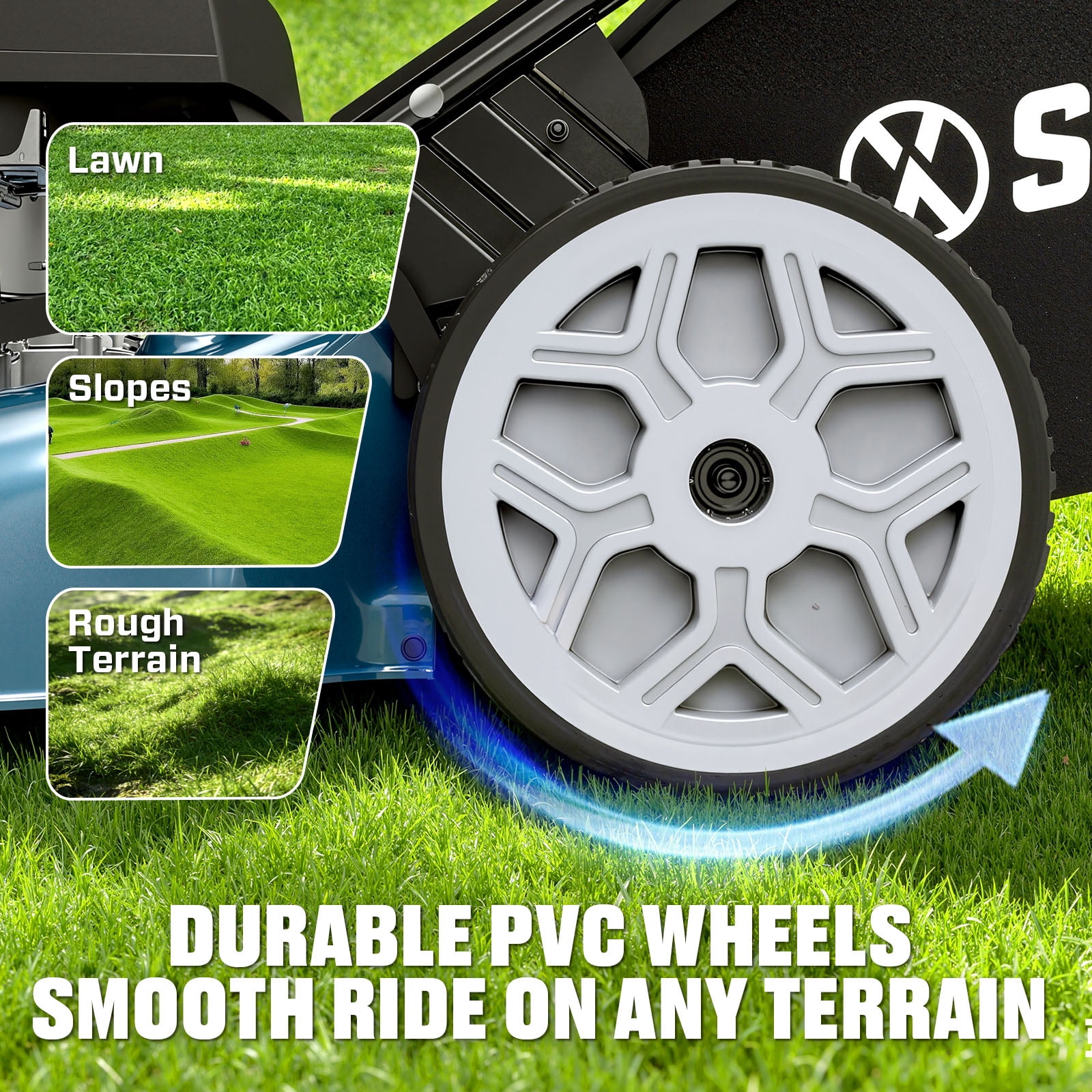SENIX Self-Propelled Gas Lawn Mower, 22-inch Cutting Blade, 201 cc, 3-In-1, 6-Position Adjustment, 11-inch Rear Wheel 19-Gallon Bag