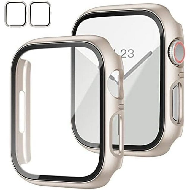 2 Pack Case with Tempered Glass Screen Protector for Apple Watch SE(2023) Series 6/5/4/SE 40mm JZK Slim Guard Bumper Full Coverage Hard PC Protective Cover HD Ultra-Thin Cover for iWatch